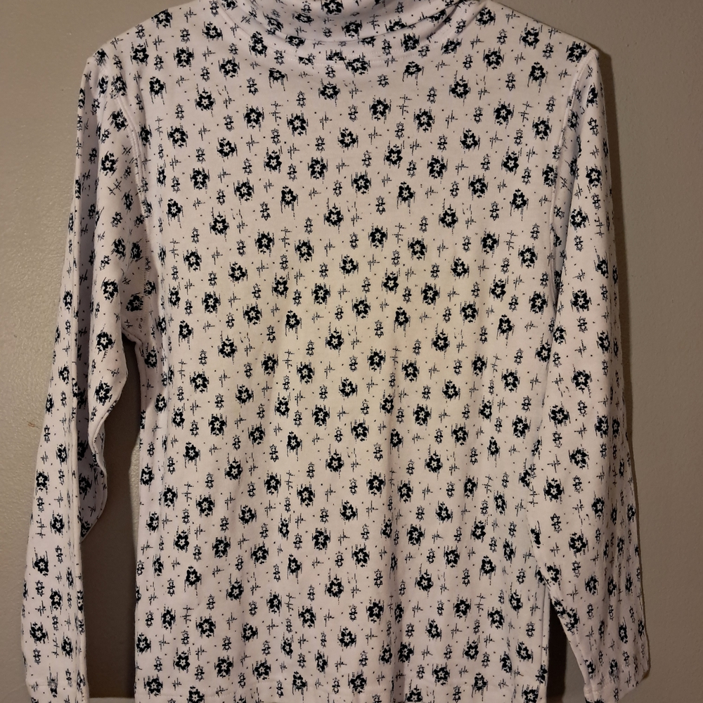 Floral Print Turtleneck Sweater - Navy & White
